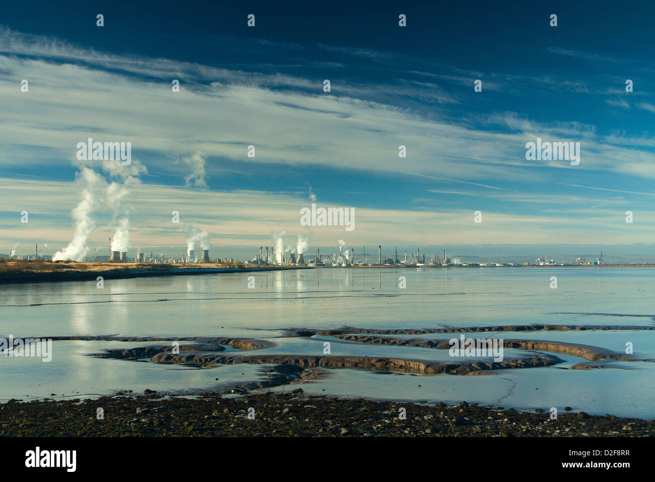 Grangemouth Oil Refinery and the Firth of Forth from Kinneil Nature Reserve, Bo'ness, Lothian Stock Photo