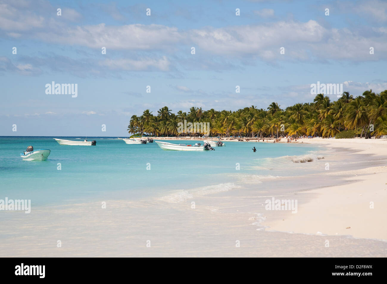 america, caribbean sea, hispaniola island, dominican republic, saona island, sea and beach with palms Stock Photo