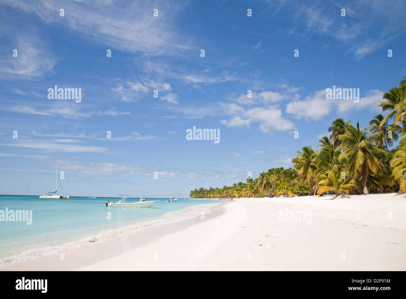 america, caribbean sea, hispaniola island, dominican republic, saona island, sea and beach with palms Stock Photo