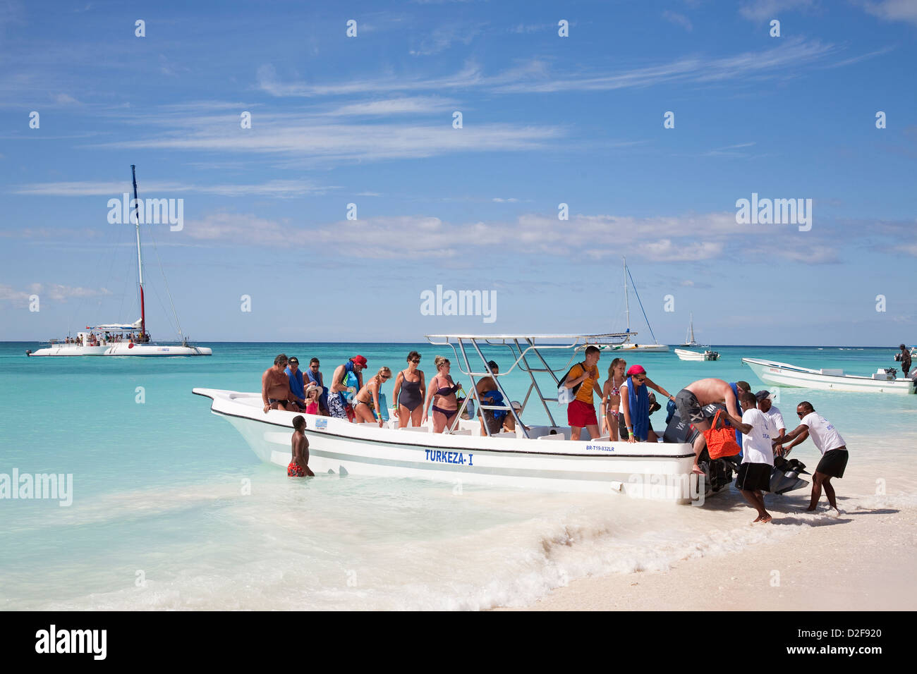 america, caribbean sea, hispaniola island, dominican republic, saona island, tourists Stock Photo