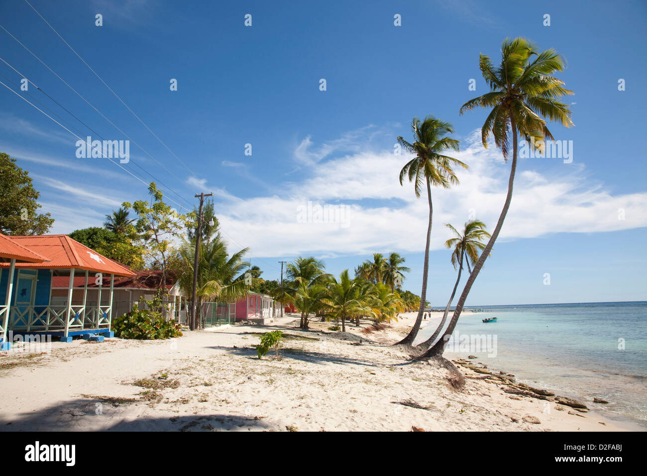 america, caribbean sea, hispaniola island, dominican republic, saona island, village and palms on the beach Stock Photo