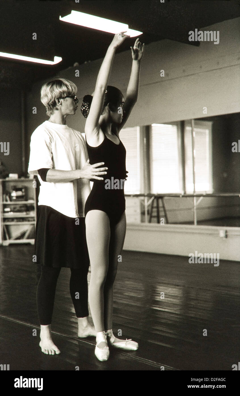 Teens with Ballet instructor, ballet class, Black and White image, Stock Photo