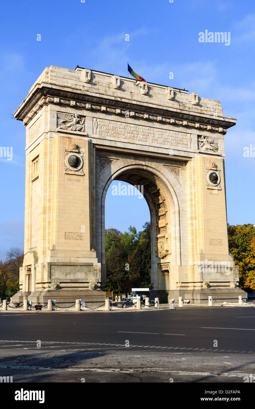 Bucharest's arch of triumph on a sunny day Stock Photo
