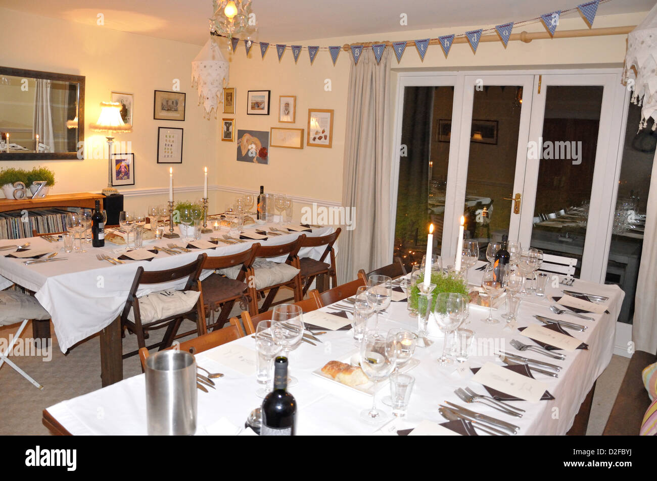 Dining room at Secret Supper Society dinner, Somerton, Oxfordshire, England, United Kingdom Stock Photo