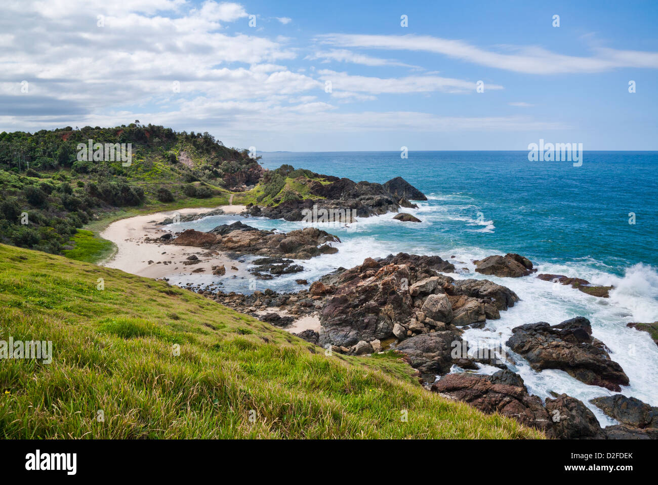 Australia, New South Wales, mid-North Coast, Port Macquarie, Miners Beach seen from Tacking Point Lighthouse Stock Photo