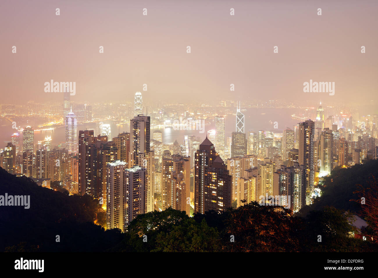Hong Kong, China, Hong Kong skyline at night from Victoria Peak Stock ...