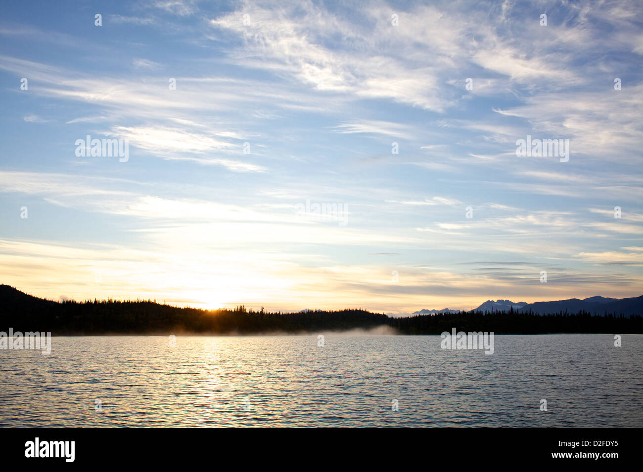 Sunrise over Lake Iliamna in Alaska Stock Photo