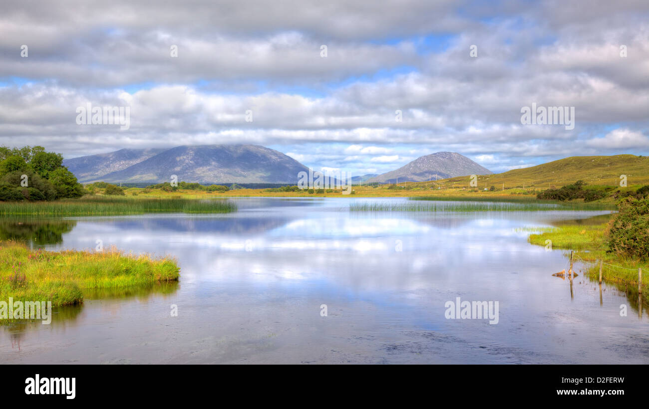 View from the Quiet Man Bridge in County Galway, Ireland. The historic stone bridge featured in the 1950s film, 'The Quiet Man'. Stock Photo