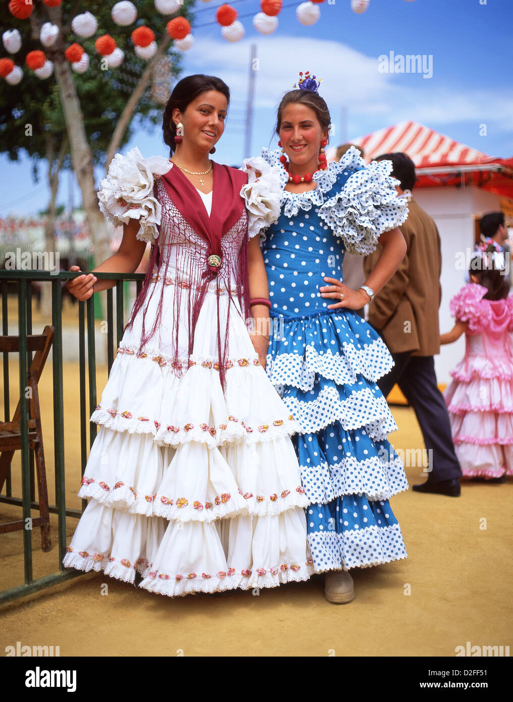 Young women in flamenco dresses at Feria de abril de Sevilla (Seville April  Fair), Seville, Sevilla Province, Andalucia, Spain Stock Photo - Alamy