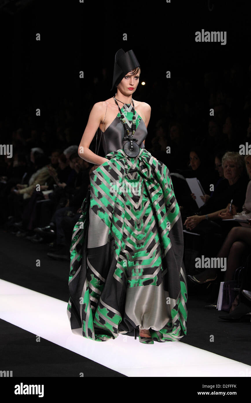 A model wears a creation by Italian designer Giorgio Armani as part of the  Armani Privé spring/summer 2013 collection presented during the Paris Haute  Couture fashion week, in Paris, France, 22 January, image size:867x1390