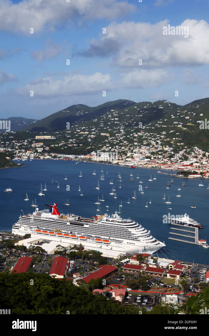 Carnival Breeze Cruise Ship seen from Paradise Point, Charlotte Amalie, St. Thomas, US Virgin Islands, Caribbean Stock Photo