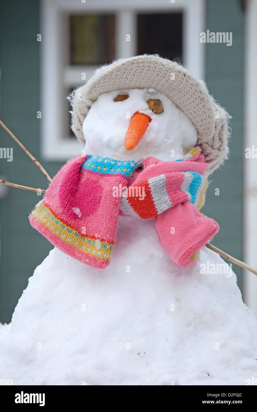 snowman with hat and scarf Stock Photo