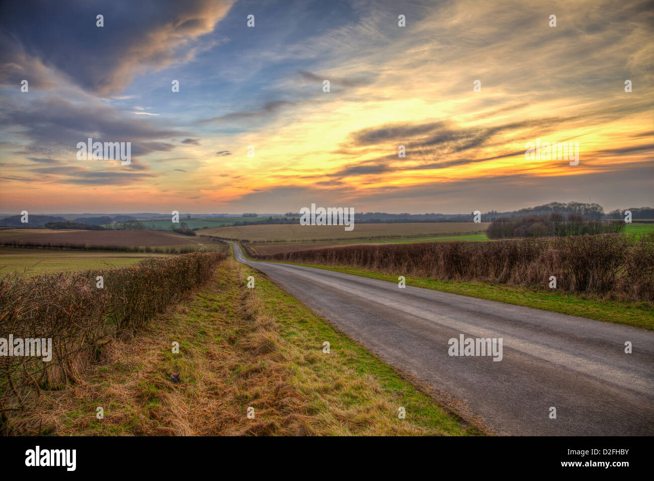 An evening sunset in the lincolnshire wolds Stock Photo