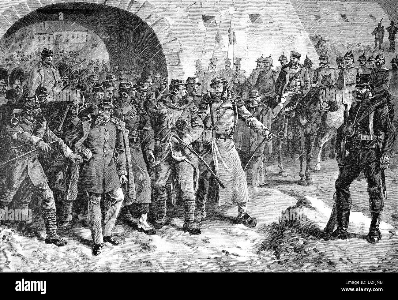 Retreat of the French prisoners after the siege of Metz, 29 October 1870, Franco-Prussian War or Franco-German War, 1870-1871, Stock Photo