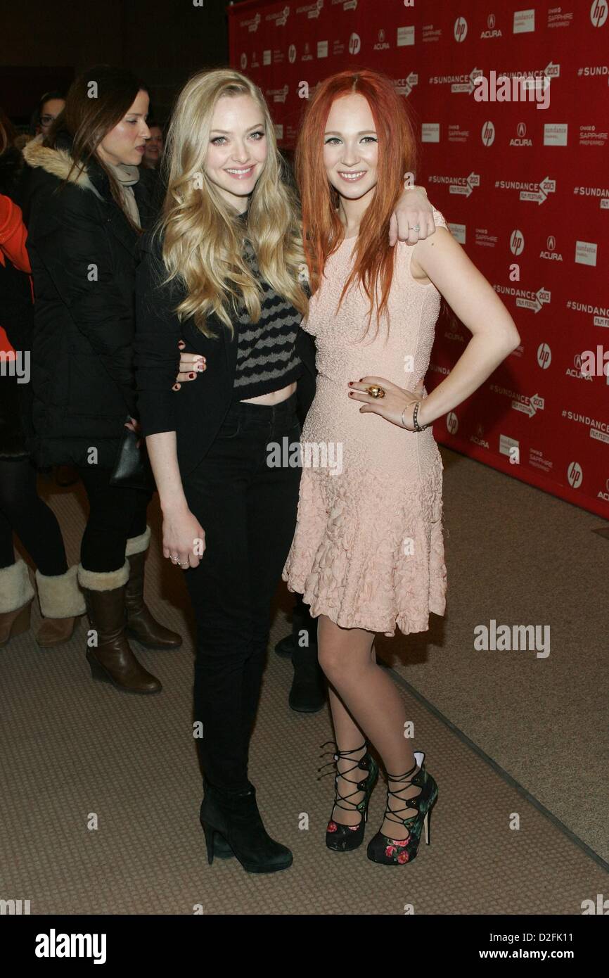 Amanda Seyfried, Juno Temple at arrivals for LOVELACE Premiere at 2013 Sundance Film Festival, Eccles Theatre, Park City, UT January 22, 2013. Photo By: James Atoa/Everett Collection/Alamy live news.  Stock Photo