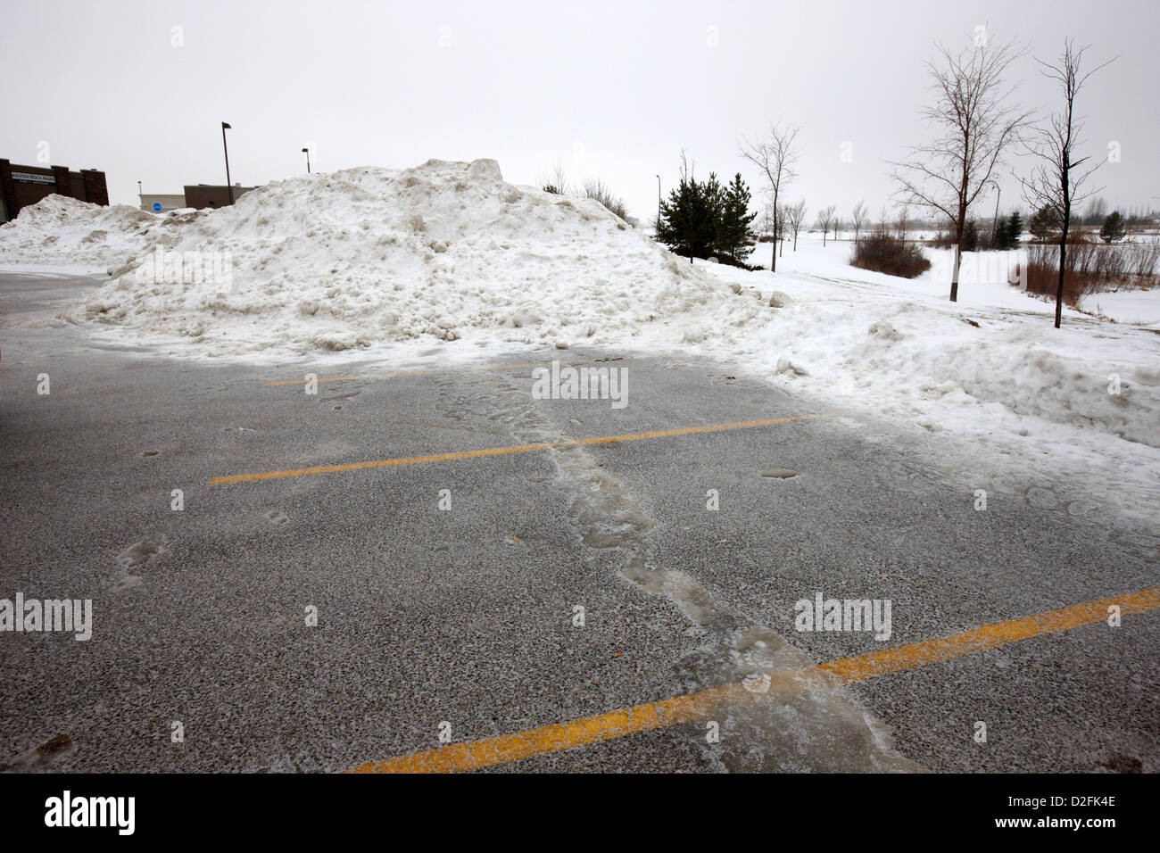 snow cleared parking lot in Saskatoon Saskatchewan Canada Stock Photo