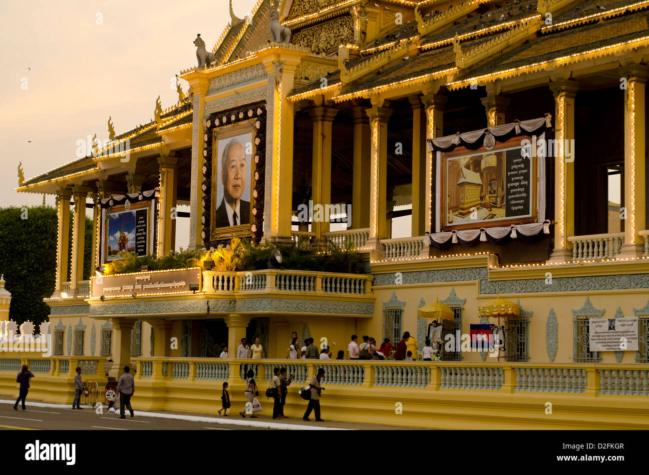 People in front of Royal Palace ,Phnom Penh mourning the death of King Father Norodom Sihanouk who died last October 15, 2012. Stock Photo