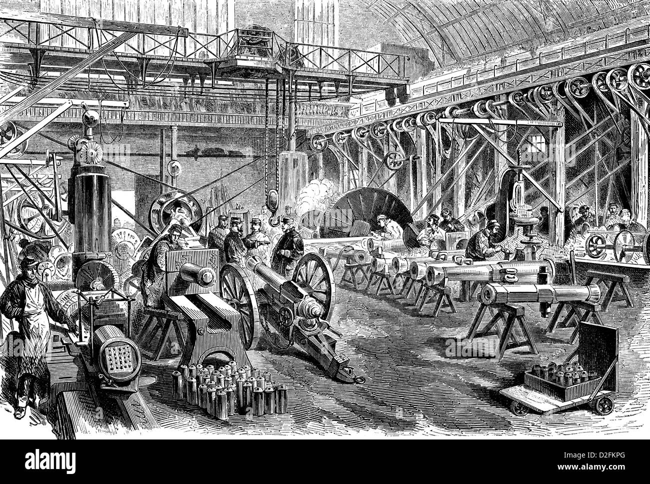 Production of cannons in a foundry, Paris, historic scene from the Franco-German War, 1870 - 1871 Stock Photo