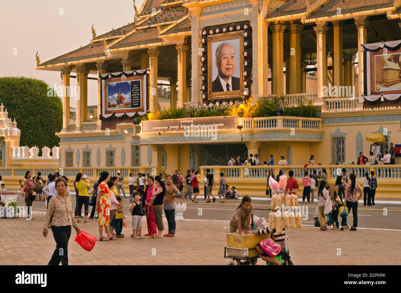 People in front of Royal Palace ,Phnom Penh mourning the death of King Father Norodom Sihanouk who died last October 15, 2012. Stock Photo