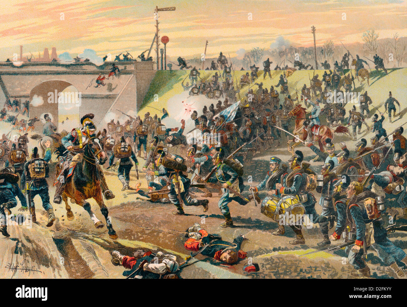 Storming of the railway embankment outside Orleans by the First Bavarian Corps on 11 October 1870, Franco-Prussian War or Franco-German War, 1870-1871 Stock Photo