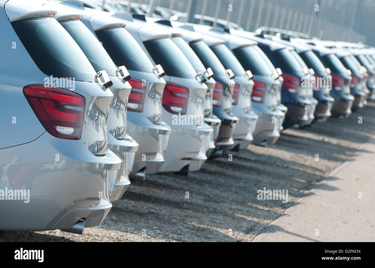 Newly produced BMW vehicles on Wednesday, 7 March 2012, at the BMW factory in Regensburg. Due to a sales record in 2011, the profit of the Bavarian automobile producer also rised in unknown hights. Stock Photo