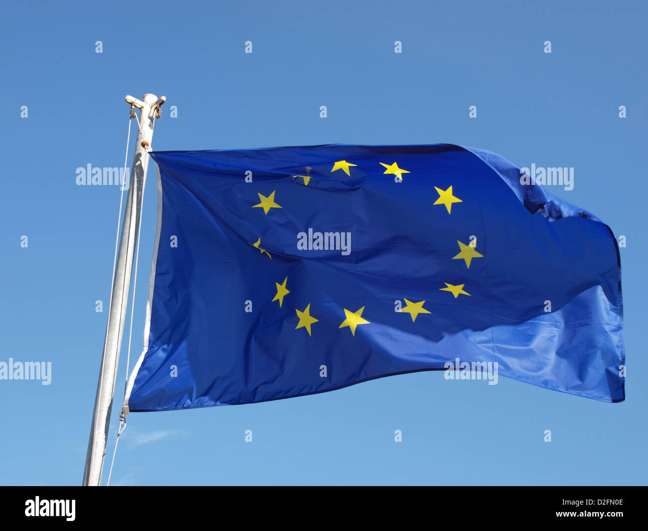 European flag on blue sky Stock Photo