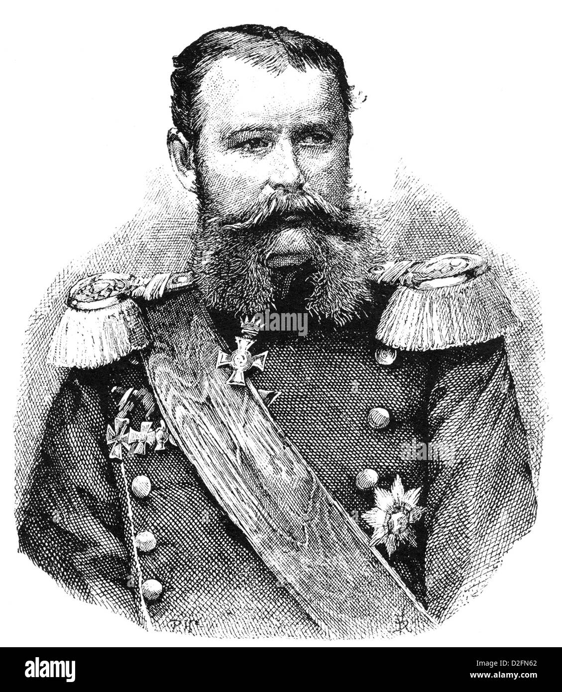 Historic drawing, portrait of William II or Wilhelm II, 1848-1921, fourth and last King of Wuerttemberg Stock Photo