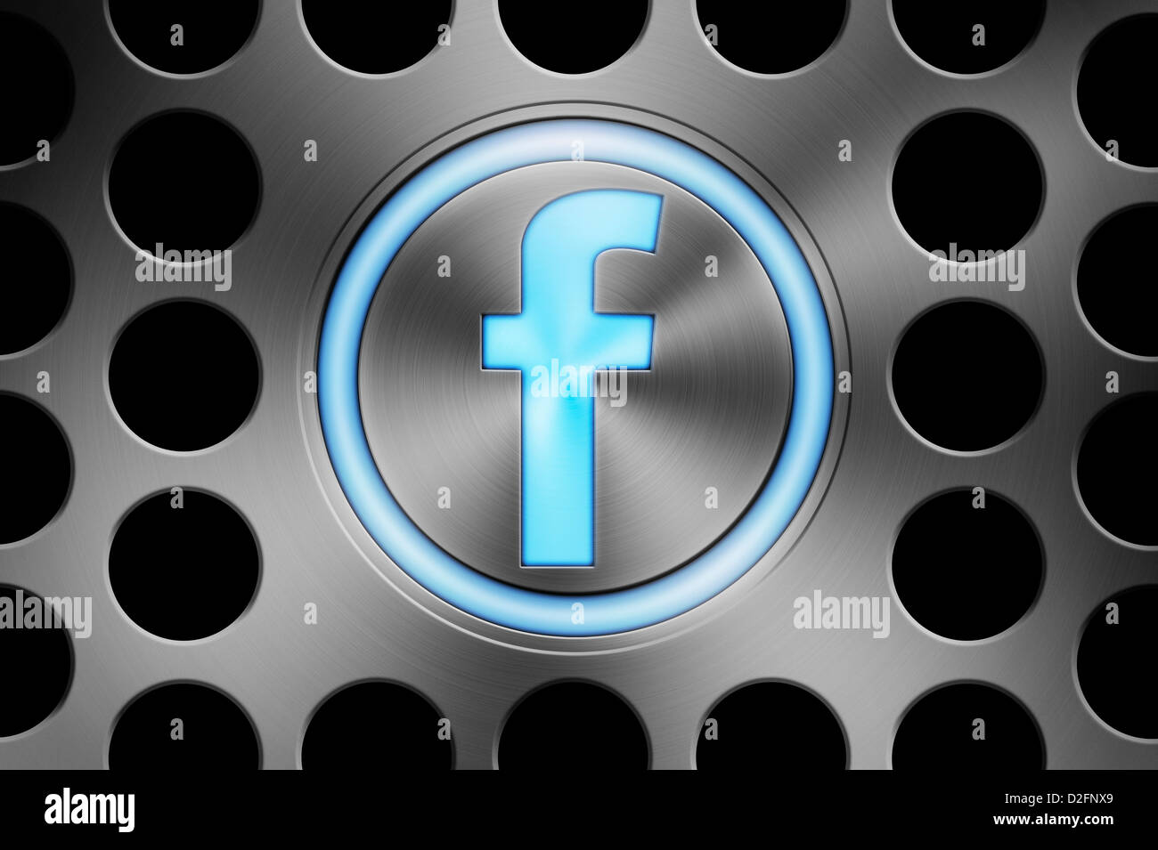 Blue glowing FACEBOOK icon button Stock Photo