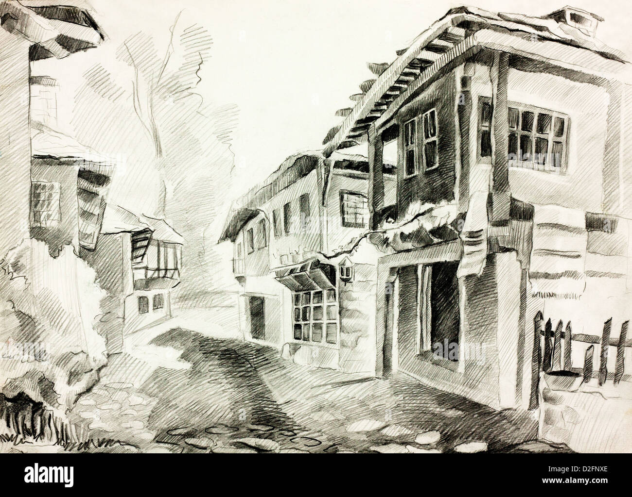 Premium Photo | Sketch of narrow street with old buildings in china
