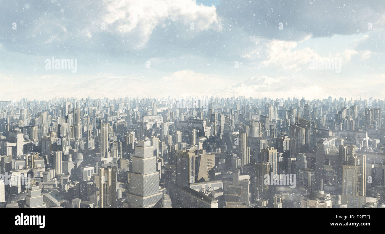 Future City Snow Stock Photo