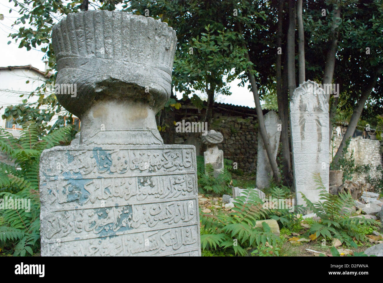 Old Muslim graves in the historic Fatih district of Istanbul. Stock Photo
