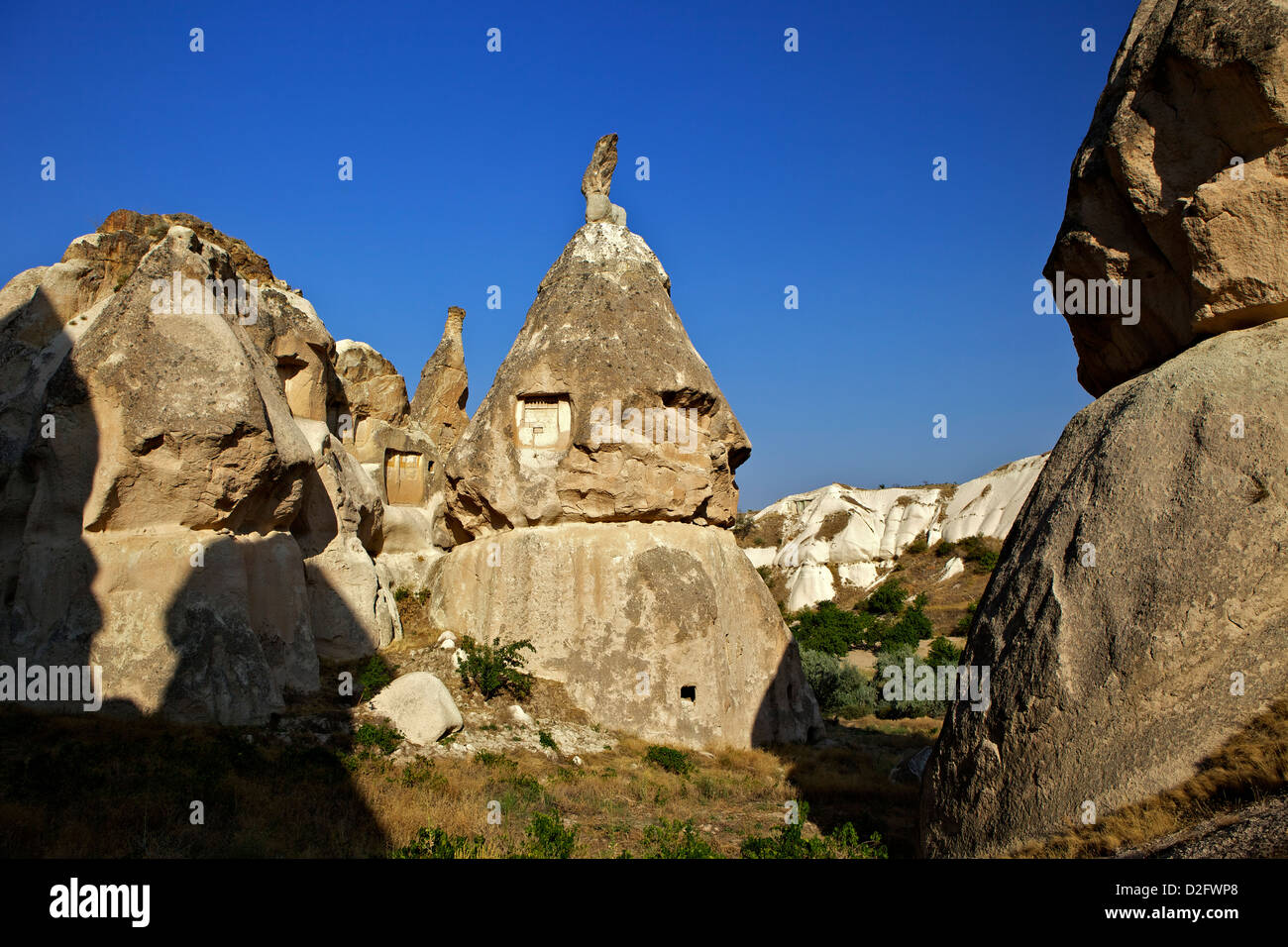 Fairy Chimneys rock formation landscape near Goreme, in Cappadocia ...