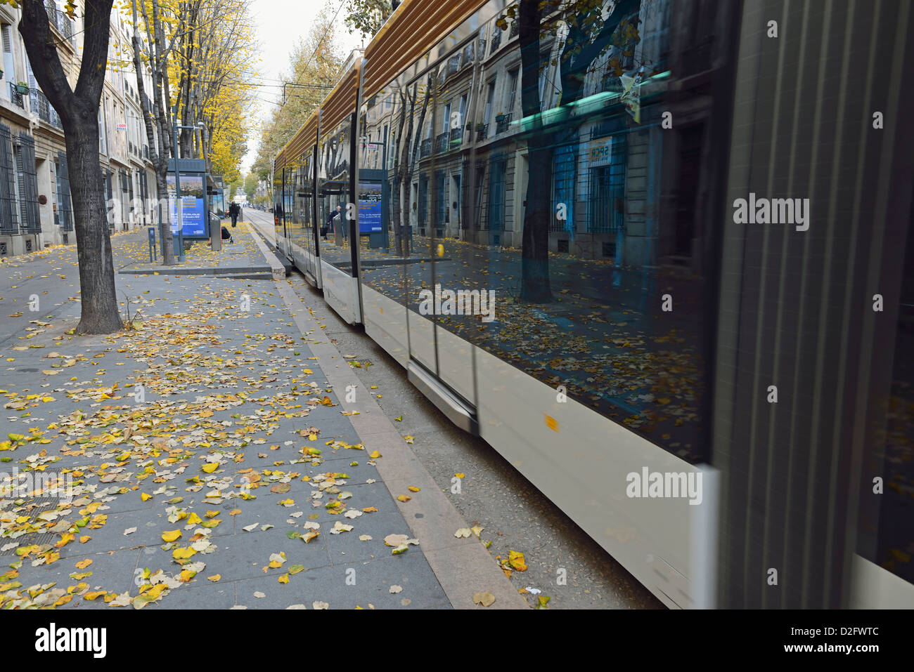 Tram on Longchamps avenue, Marseille, France Stock Photo