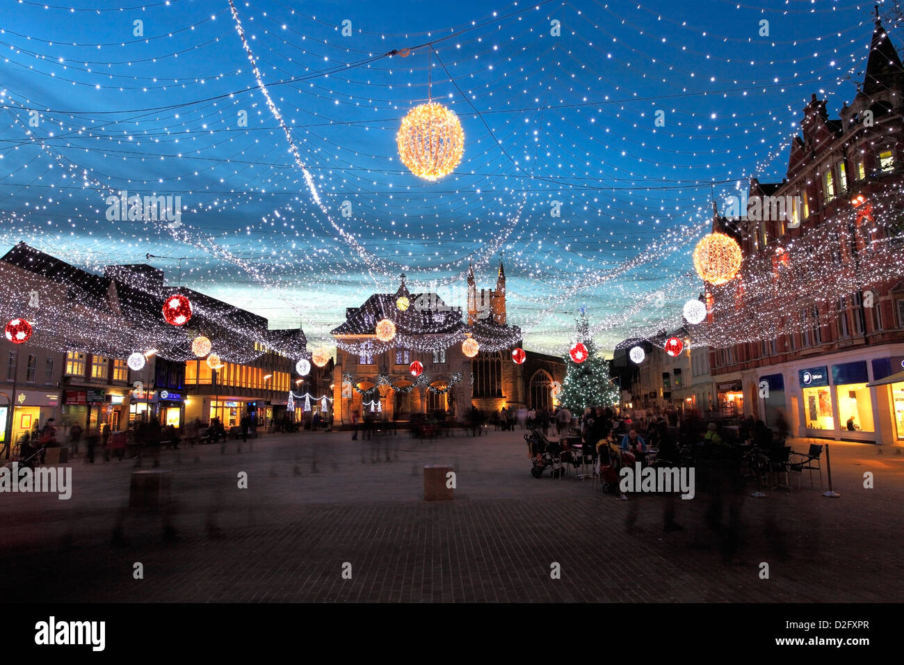 The Christmas lights decorations, the Guildhall, Cathedral Square, Peterborough City