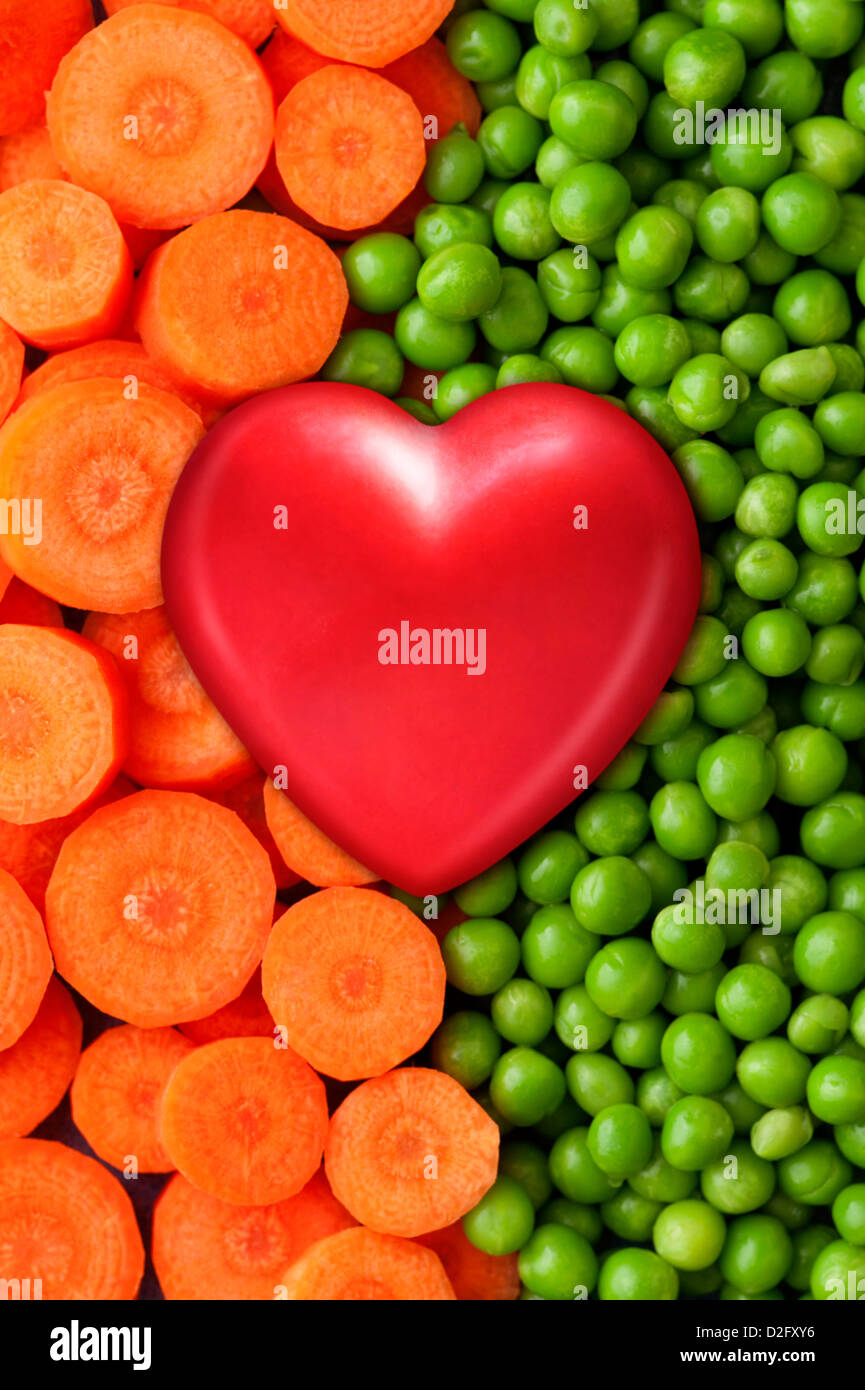 Studio shot healthy food concept shot of vegetables and a heart Stock Photo