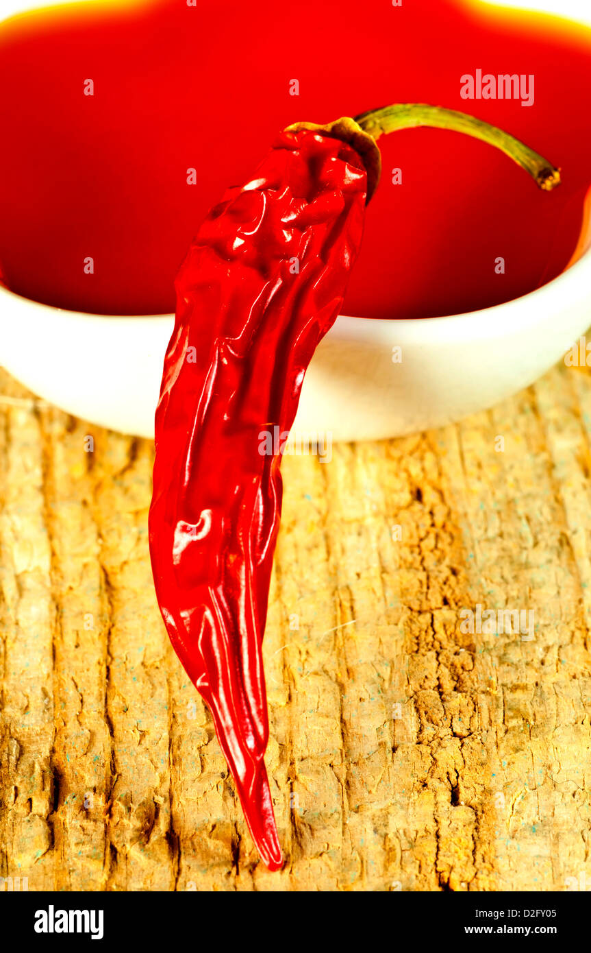 Chili oil with dried chili Stock Photo Alamy