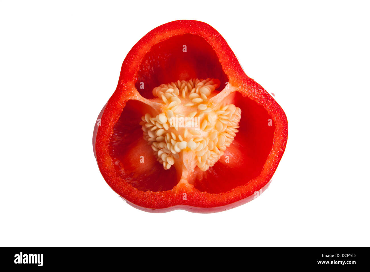 Close-up of cross section of red bell pepper Stock Photo