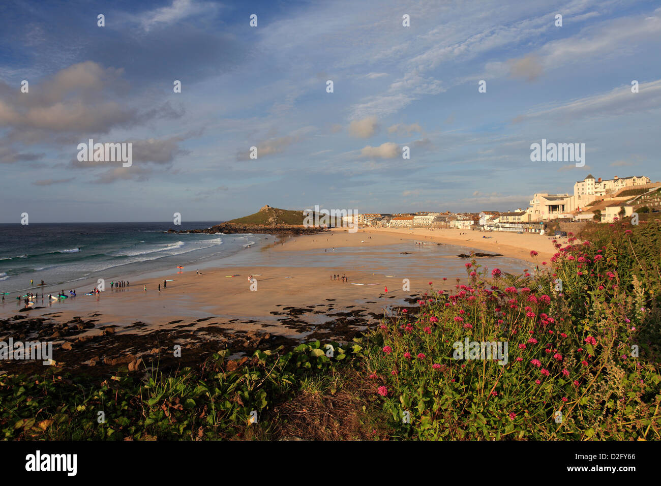 Summer, Porthmeor surfing beach, St Ives town, Cornwall County; England