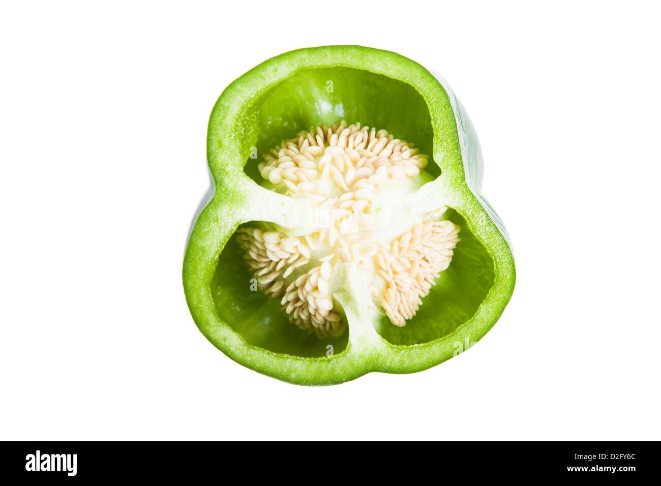 Close-up of cross section of green bell pepper Stock Photo