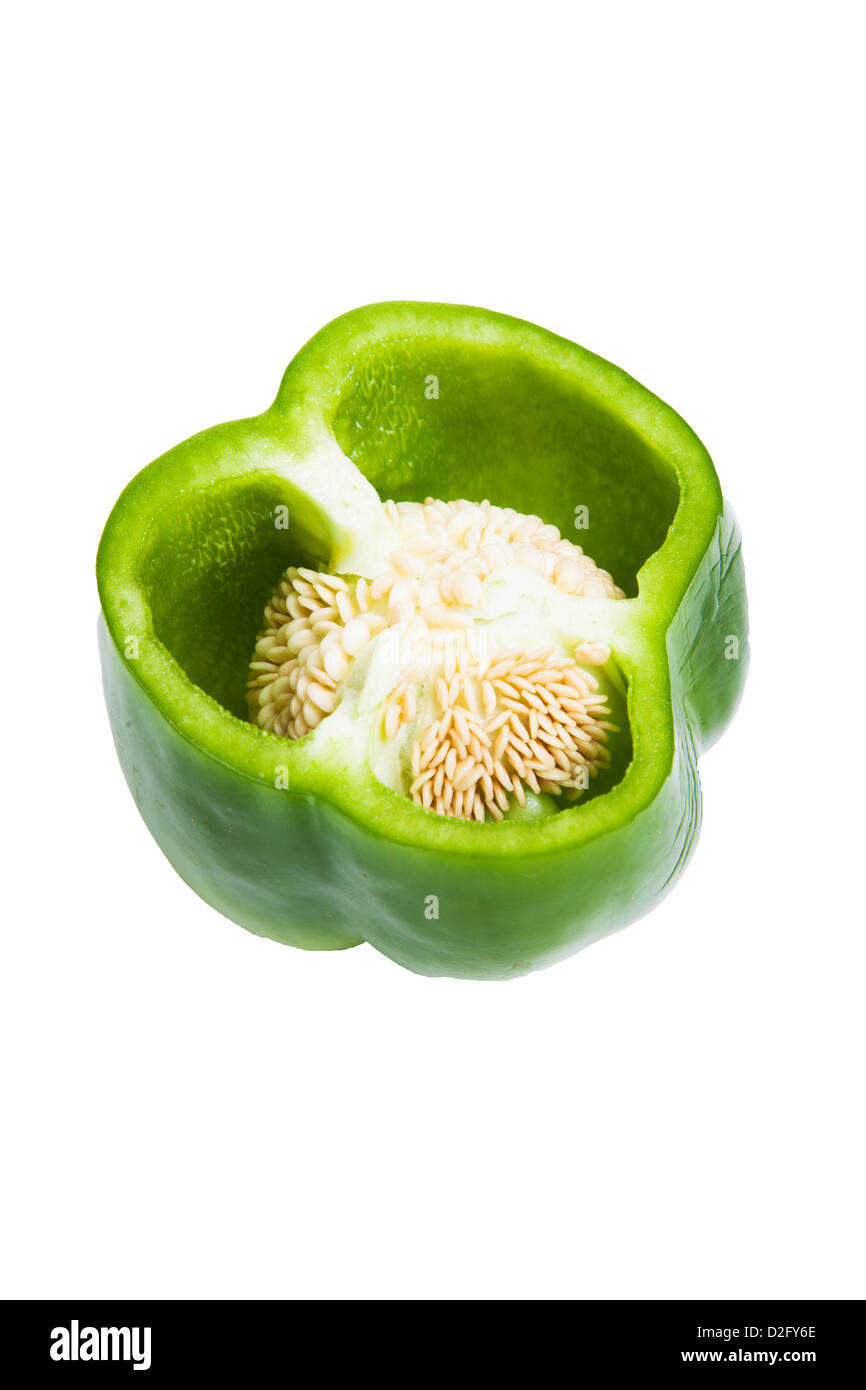 Close-up of cross section of green bell pepper Stock Photo