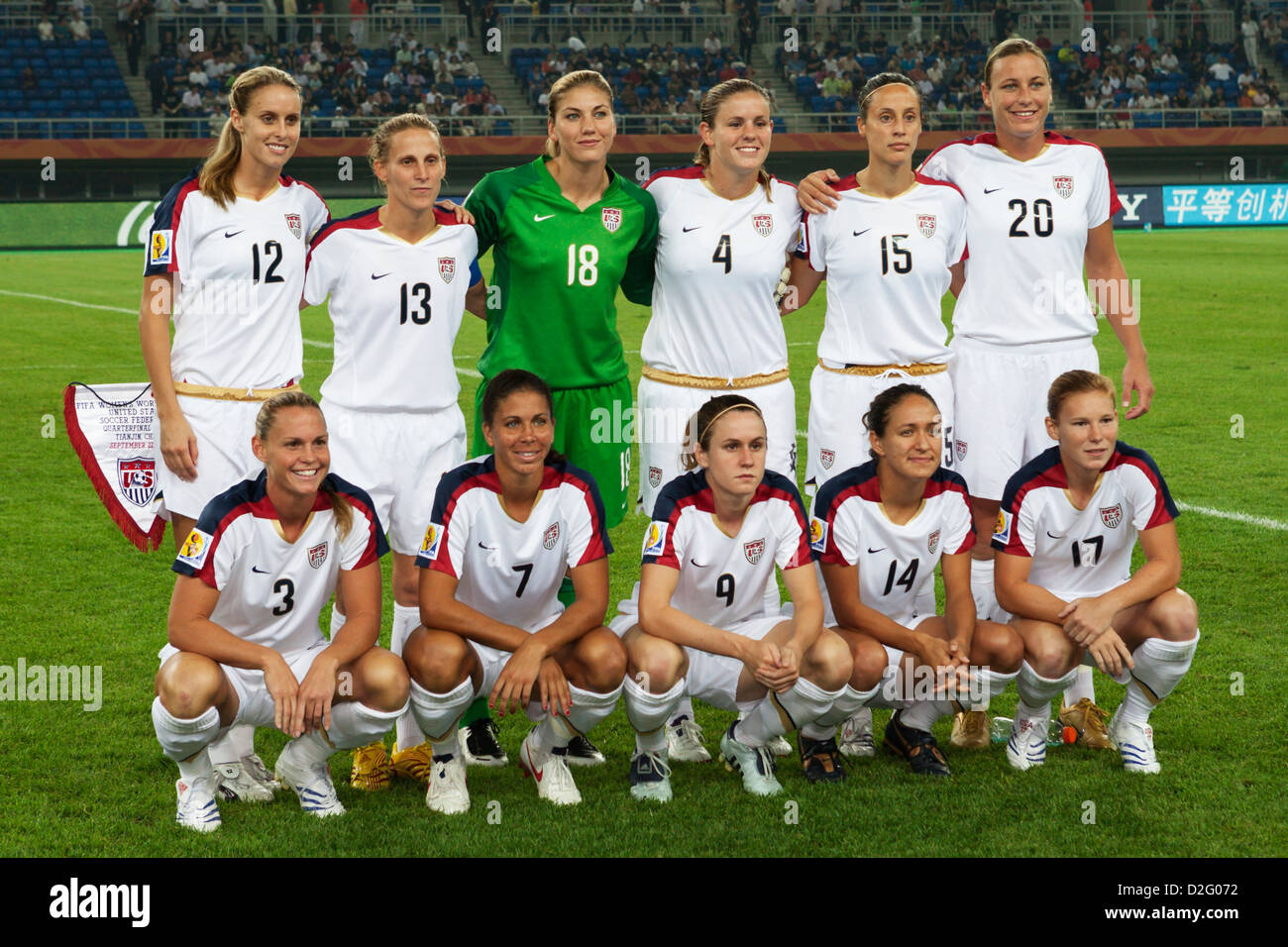 United States players line up for a team photograph before a FIFA Women's World Cup quarterfinal match against England. Stock Photo