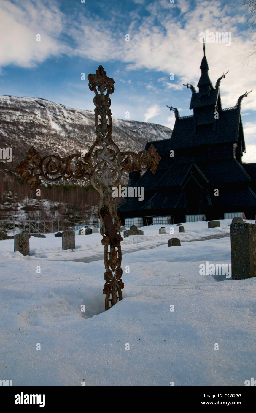 The Borgund stave church in Lærdal, in Norway. Stock Photo