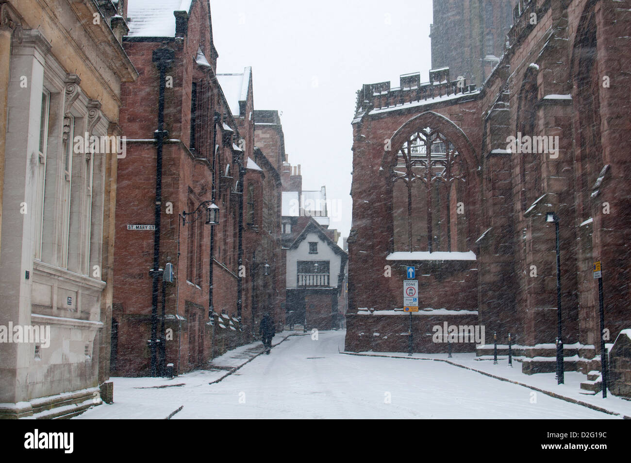 Bayley Lane in snowy weather, Coventry, UK Stock Photo