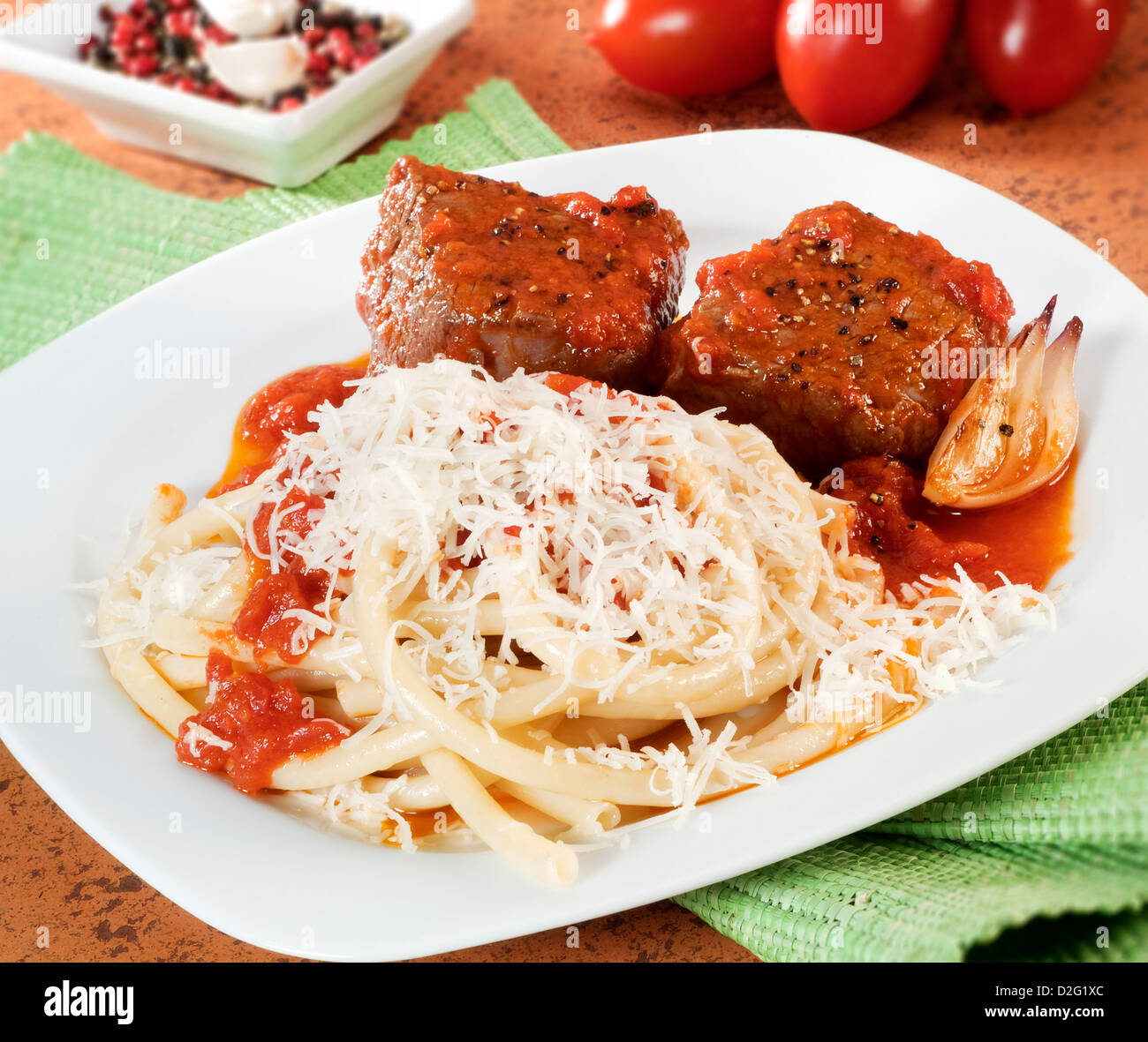 Braised beef with pasta Stock Photo Alamy