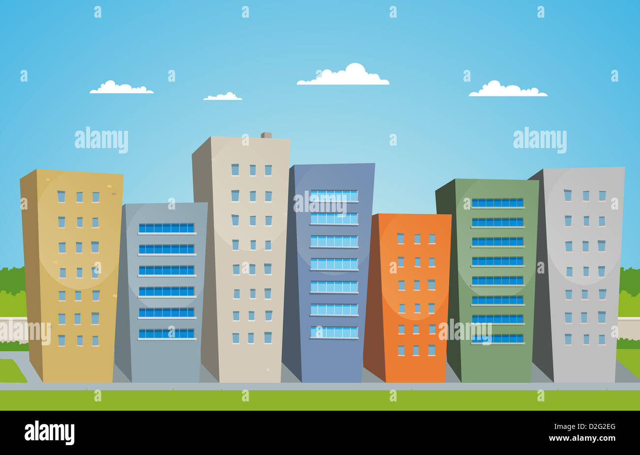 Illustration of cartoon styled street with buildings Stock Photo