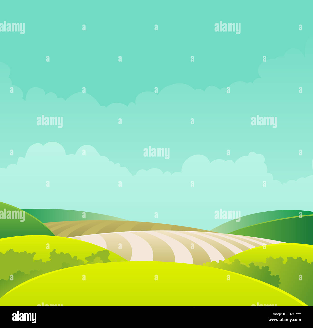 Illustration Of Cartoon Country Landscape Stock Photo - Alamy