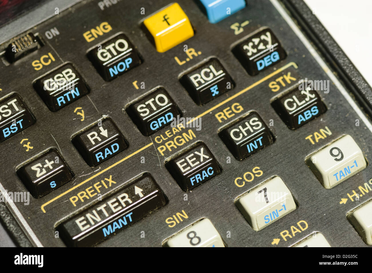 Hewlett Packard HP-33E programmable scientific calculator from 1978, which uses Reverse Polish Notation Stock Photo