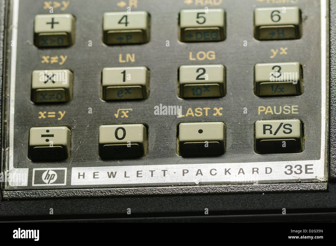 Hewlett Packard HP-33E programmable scientific calculator from 1978, which uses Reverse Polish Notation Stock Photo