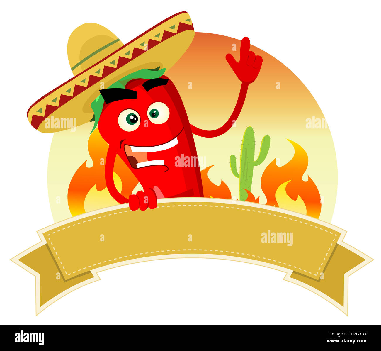 Illustration of a mexican banner with red hot chili pepper character ...