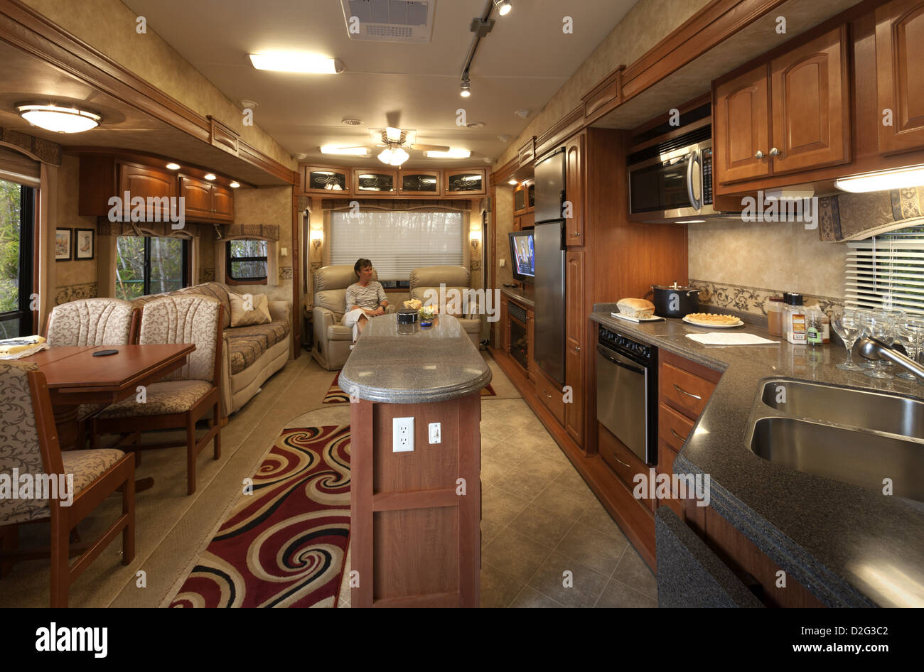 Living room of a fifth-wheel RV Stock Photo